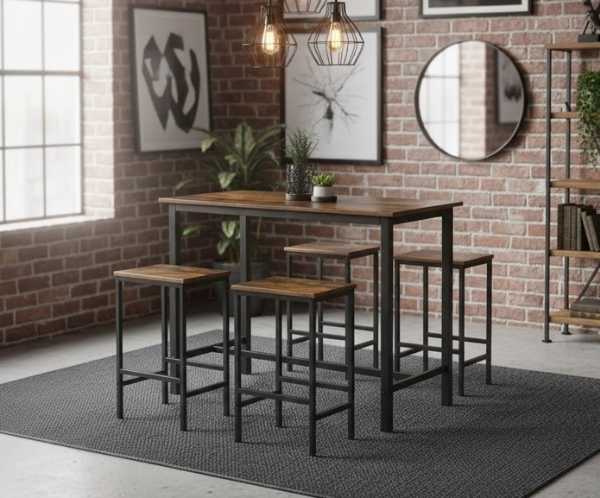 pack mesa alta 4 taburetes bar estilo industrial