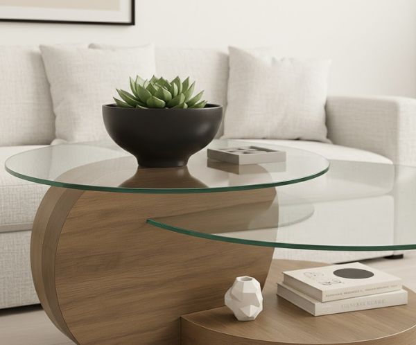 mesa centro vidrio y madera